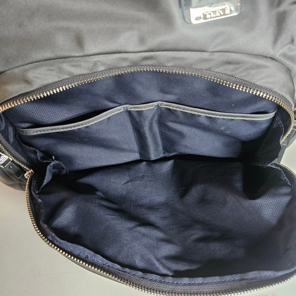 Tumi Voyageur Grey Nylon Laptop Backpack Silver Hardware Travel Bag